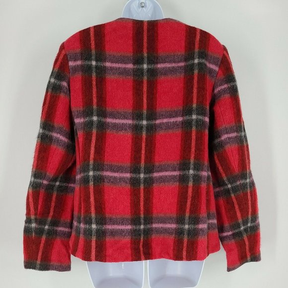 Cross Country Wool Mohair Coat Womens Size 10 Red Plaid Loose Fit Open Cardigan - Picture 7 of 9